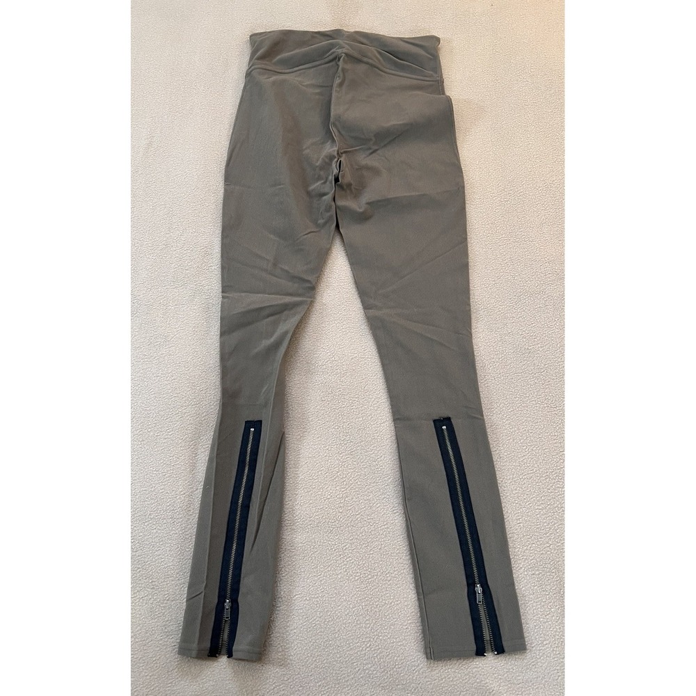 Spanx Star Leggings Women's Large Tan Ribbed High Rise Ankle Zip Shaping